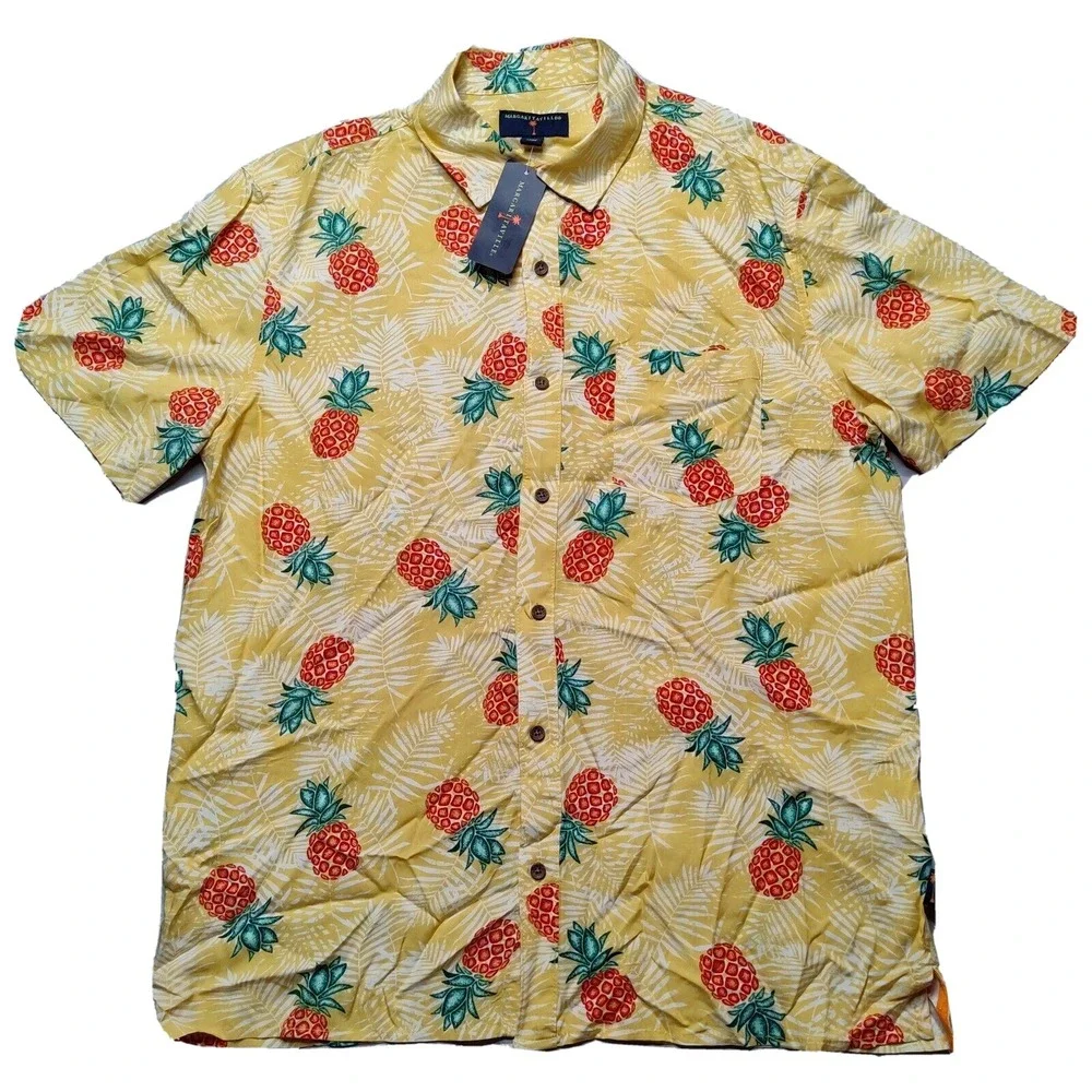 MARGARITAVILLE Pineapple Allover Print‎ Men Medium Rayon Hawaiian Shirt NEW